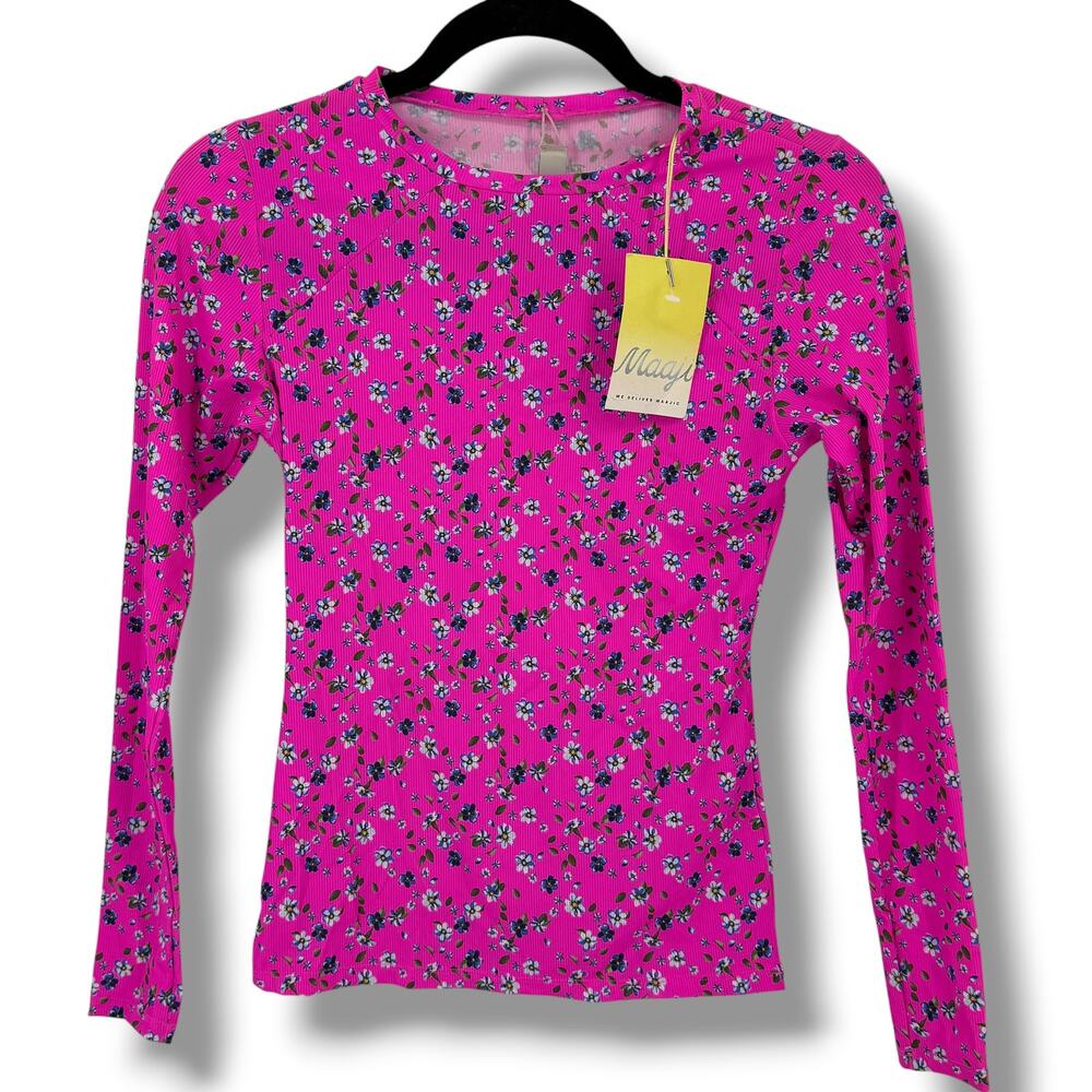 Maaji Hot Pink Floral Diver Long Sleeve Rashguard Swim Shirt Women's Sz M Ribbed
